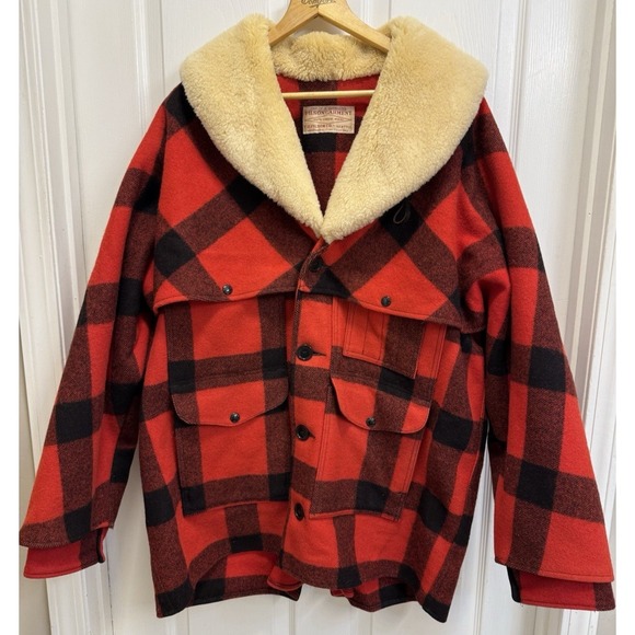 Filson Other - VTG CC Filson Mackinaw Wool Packer Coat Men's 48 Red Buffalo Plaid Shearling USA